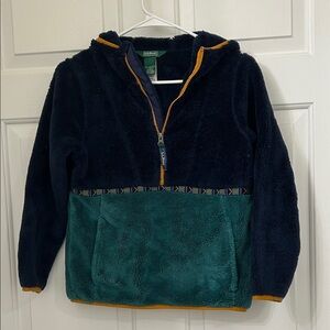 L.L. Bean Kids Fleece Hoodie - Navy and Teal with Orange Trim